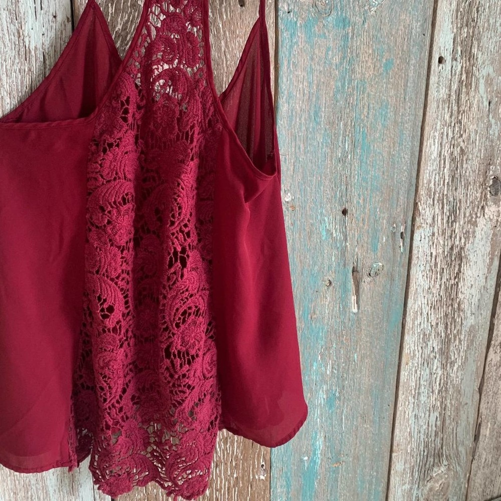 LA Hearts Maroon Lace Back Sheer Tank Top Medium - Picture 5 of 7